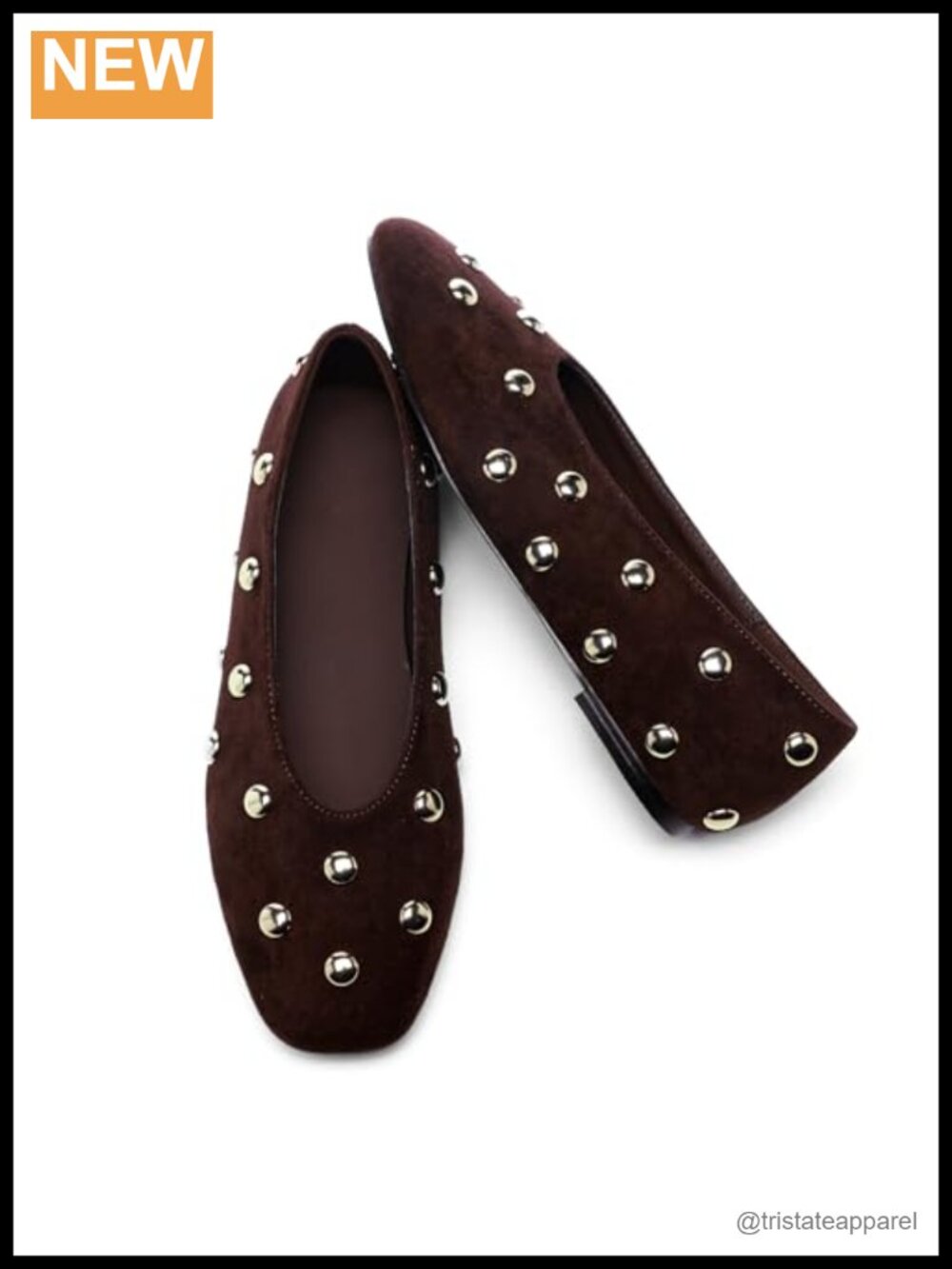 Studded Flats Women Square Toe Slip On Suede Ballet Flats